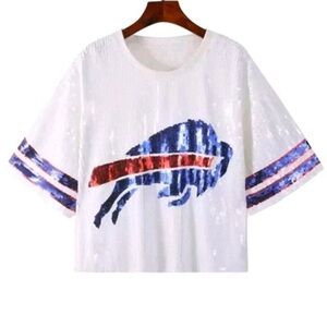 White women’s Sequin Buffalo Bills sequin crop top